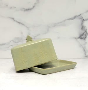 Butter Dish with Trees Green Stoneware