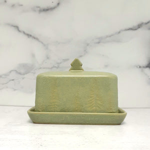 Butter Dish with Trees Green Stoneware