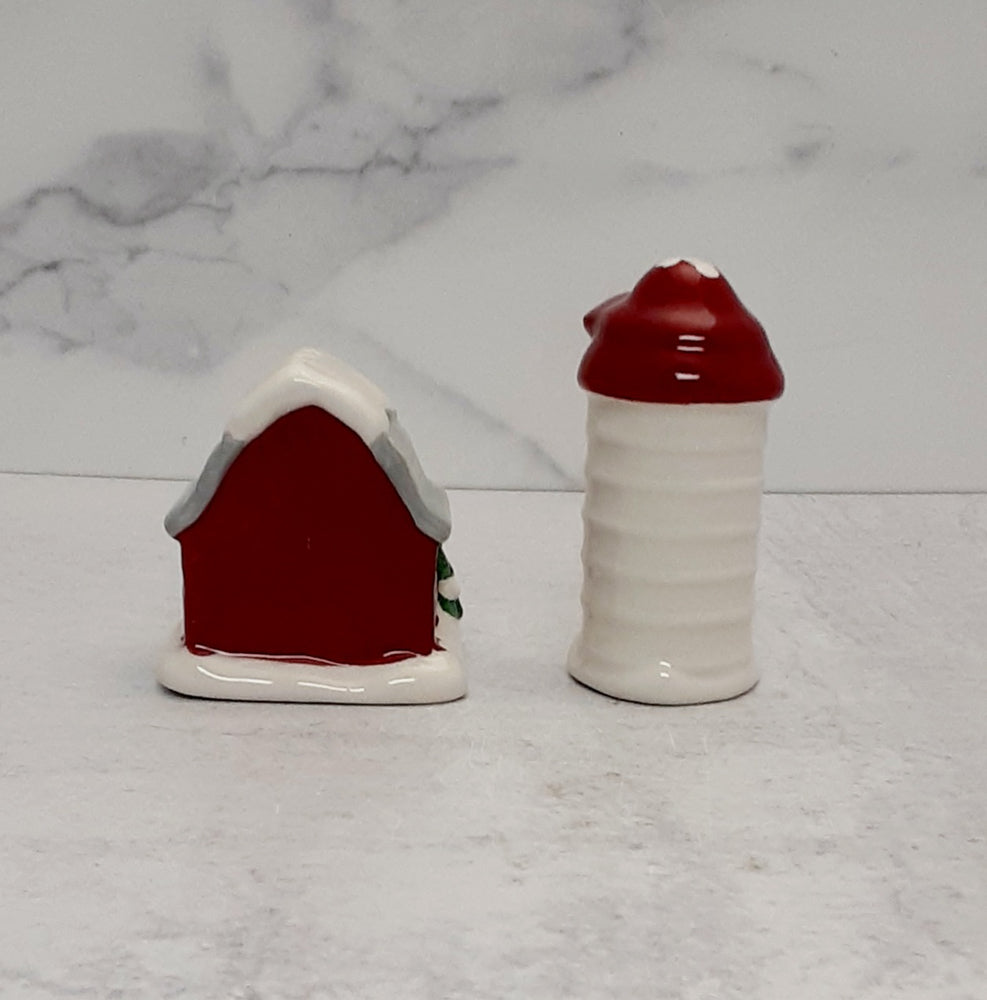 Salt & Pepper Set Country Christmas Barn Ceramic