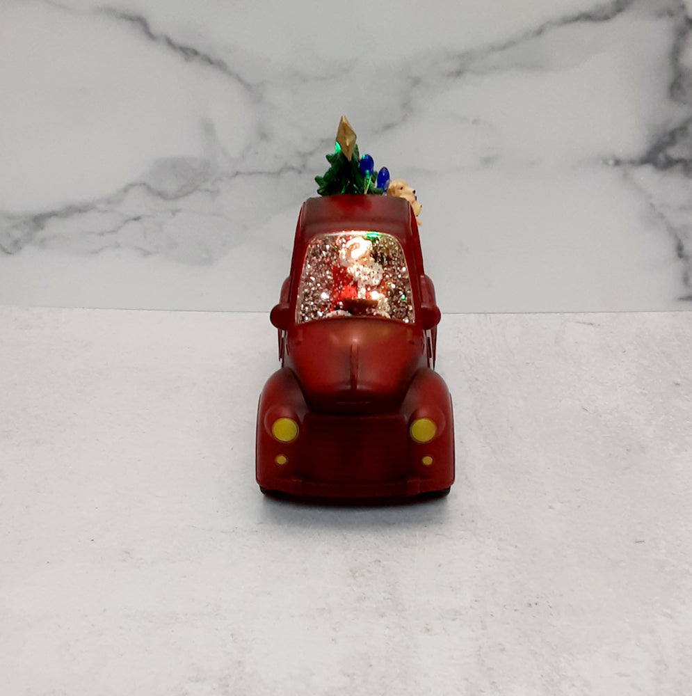 Lighted Water Globe Truck Santa & Dogs 9"