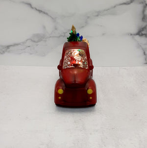 Lighted Water Globe Truck Santa & Dogs 9"