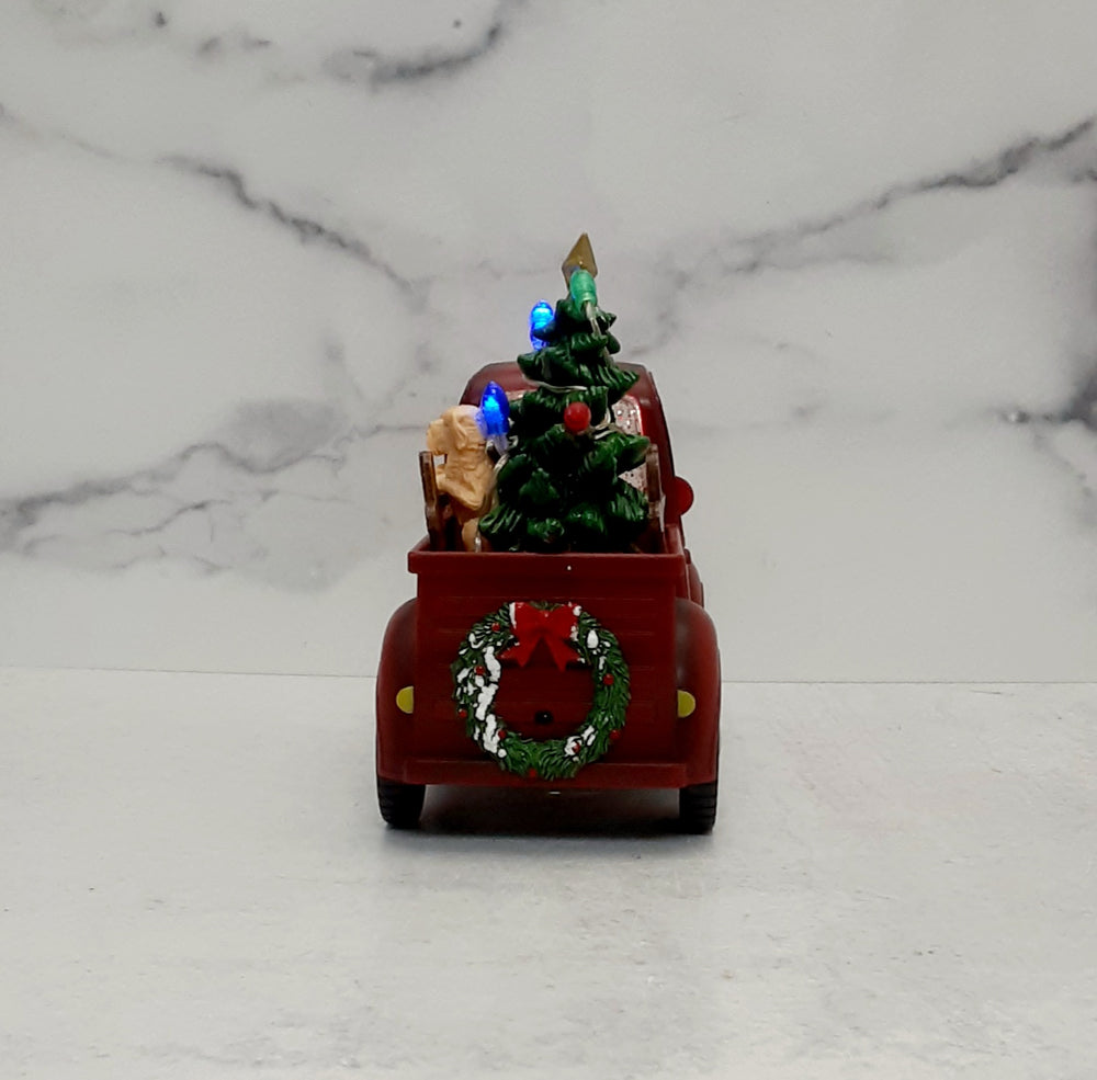Lighted Water Globe Truck Santa & Dogs 9"