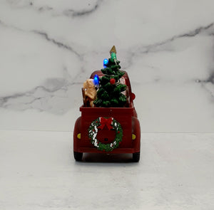 Lighted Water Globe Truck Santa & Dogs 9"