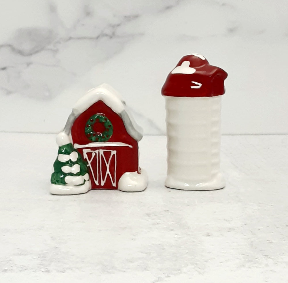 Salt & Pepper Set Country Christmas Barn Ceramic