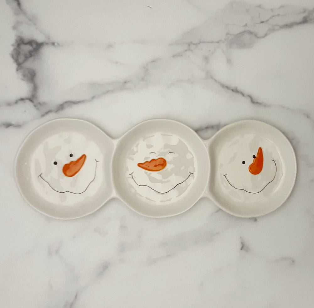 Plate Divided w/Snowman Face Ceramic