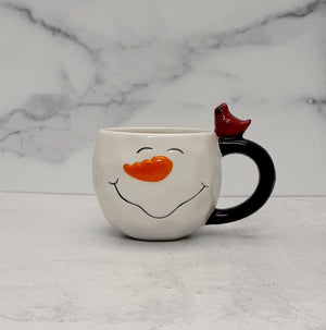 Snowman Mug w/Cardinal Ceramic Asstd