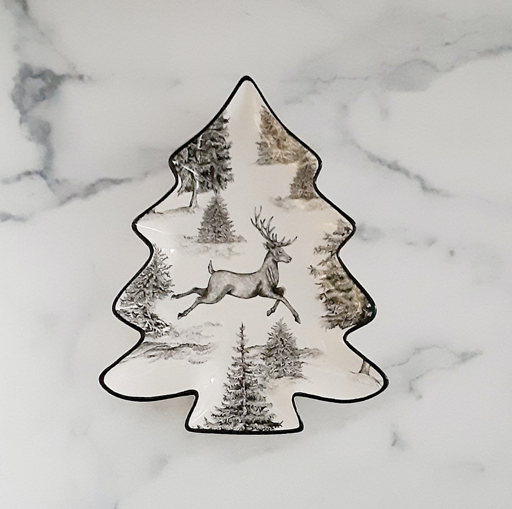 Plate Tree Shaped w/Woodland Deer Scene