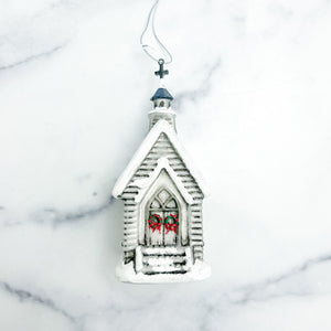 Snowy Church Ornament 5.75&quot;