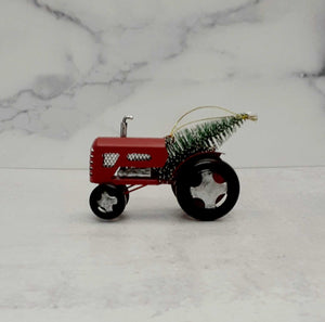 Ornament Red Tractor w/Tree