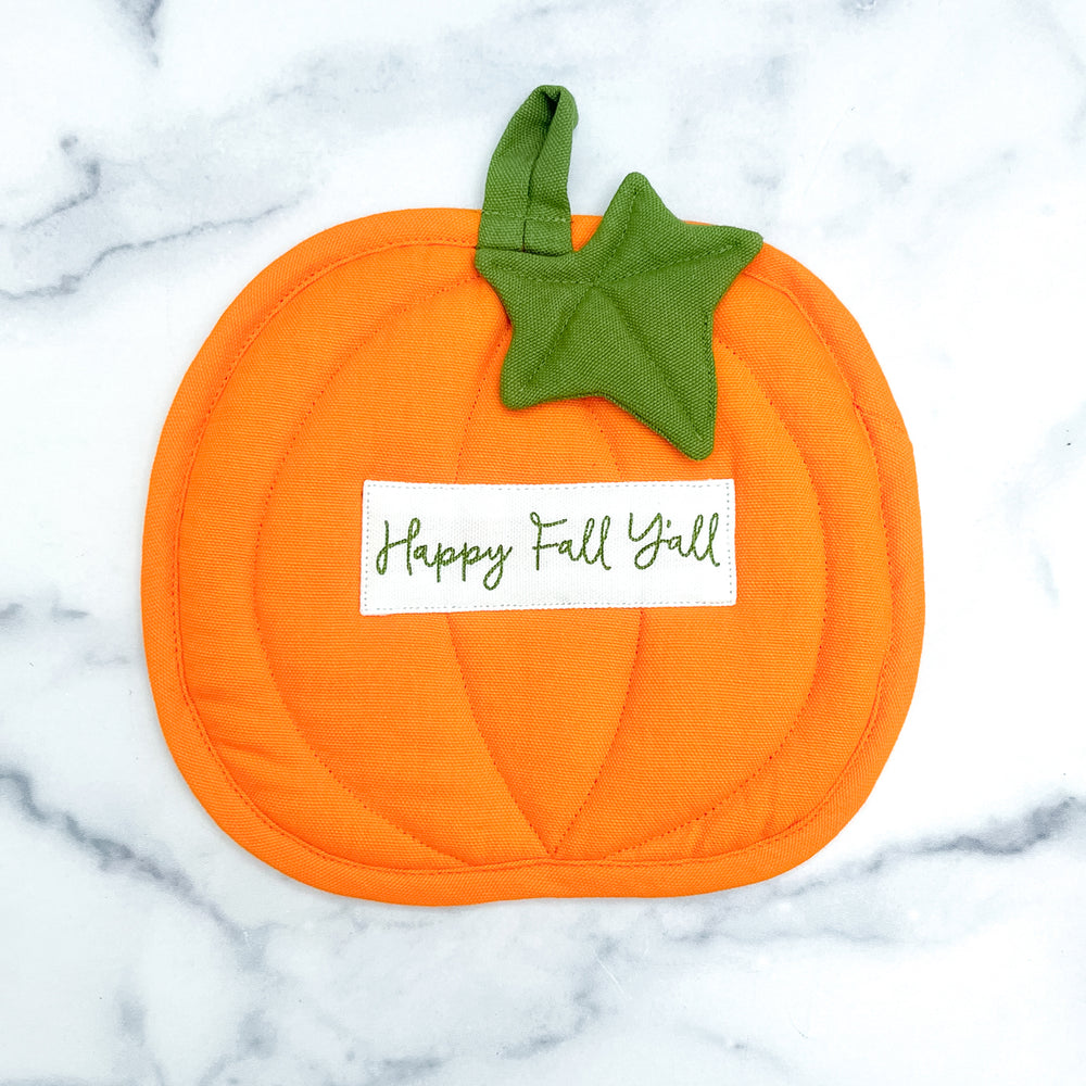 Happy Fall Y'all Pumpkin Shaped Pot Holder