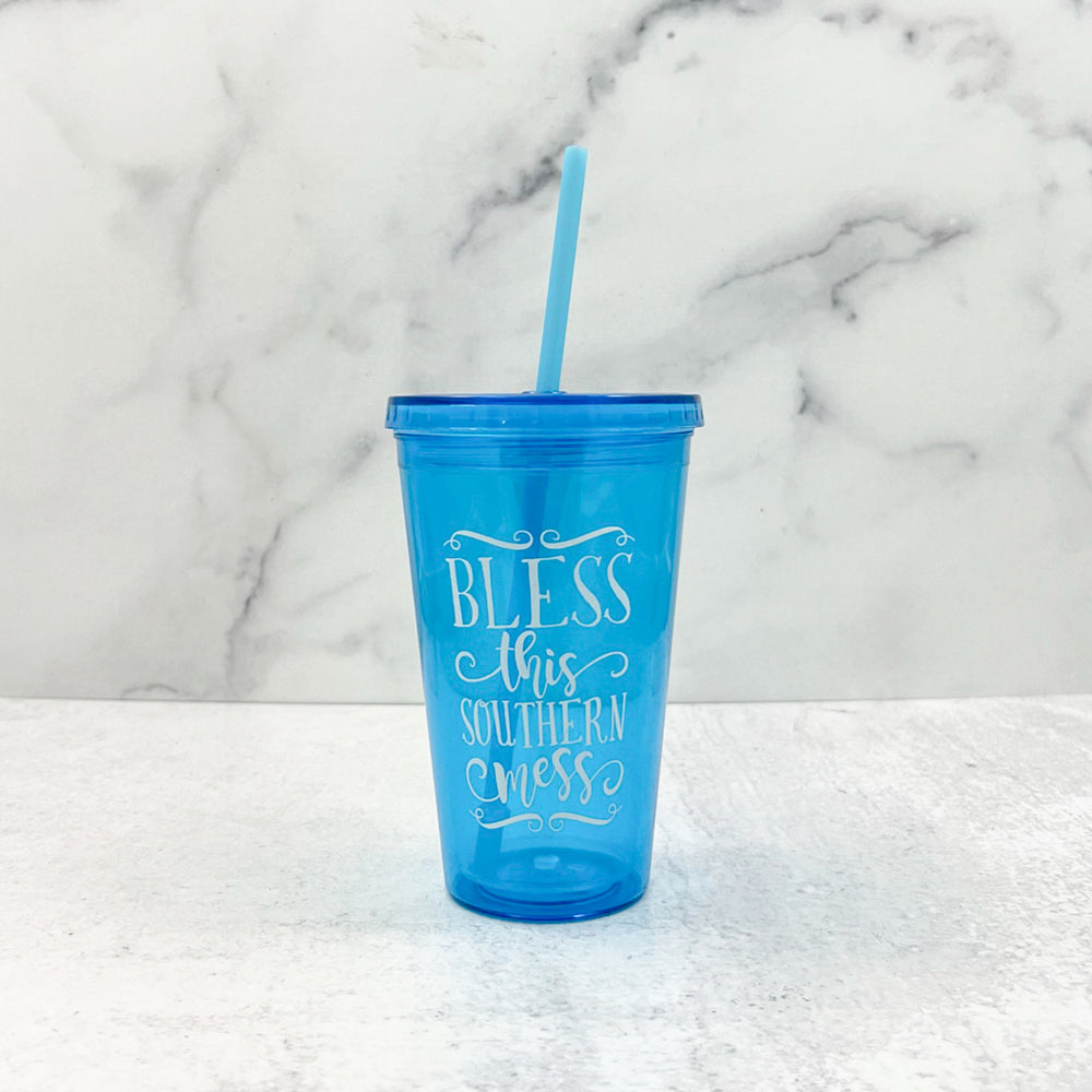 Bless This Southern Mess Tumbler w/straw