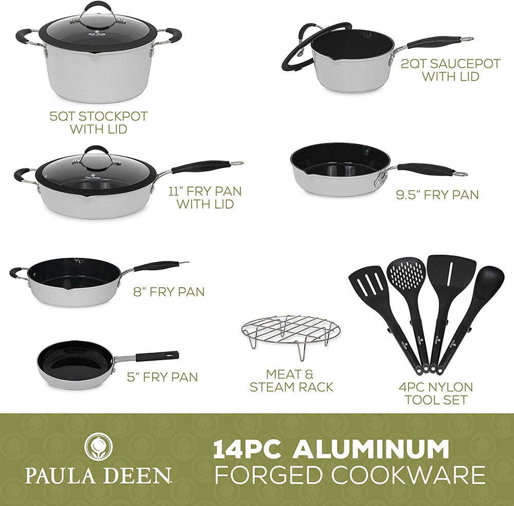 
            
                Load image into Gallery viewer, Paula Deen Family&amp;#39;s New Hammered Aluminum Forged Silver 14pc Cookware Set
            
        