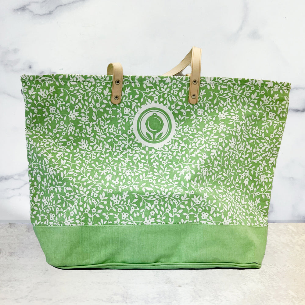Floral Pattern Green Canvas Tote
