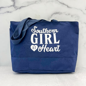 Southern Girl at Heart Navy Canvas Tote