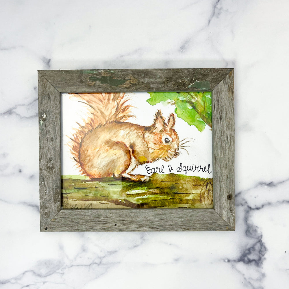 Watercolor 8x10 Rustic Framed Squirrel