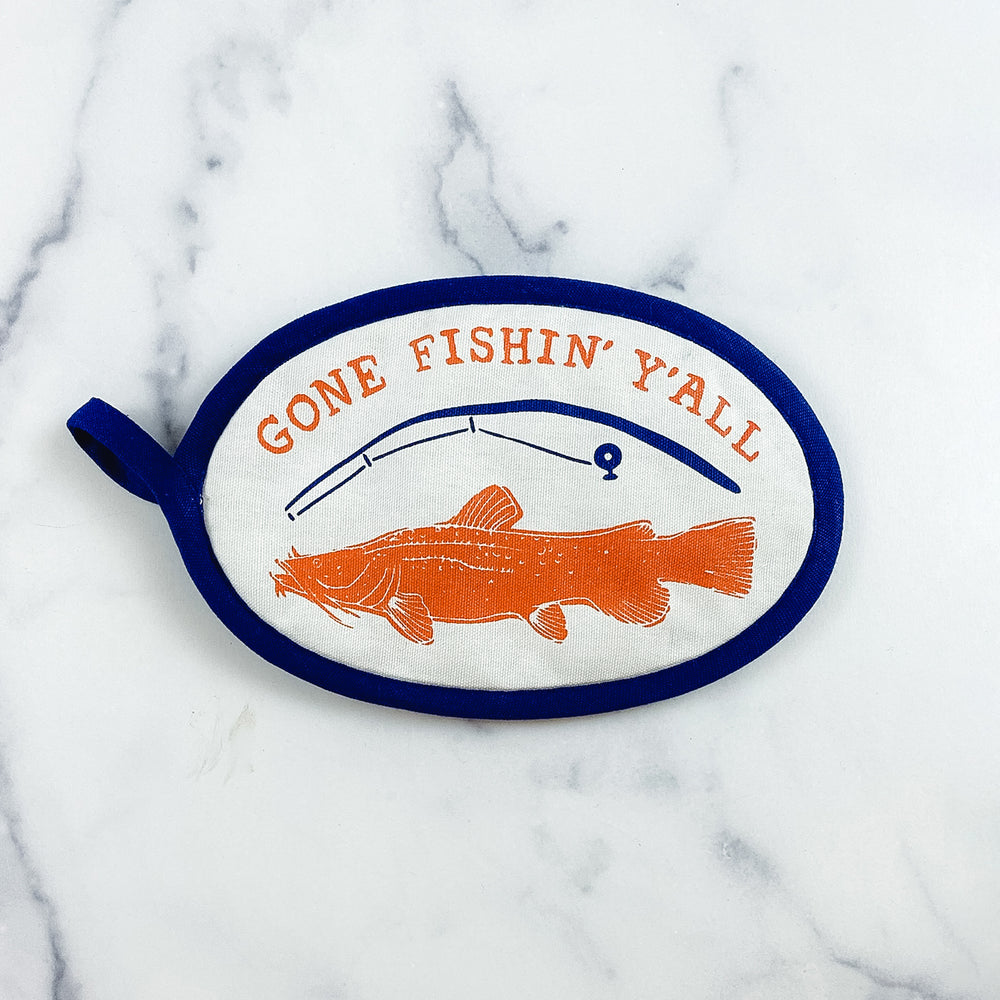 
            
                Load image into Gallery viewer, Gone Fishin Y&amp;#39;all Oval Potholder
            
        
