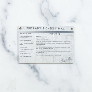 
            
                Load image into Gallery viewer, The Lady&amp;#39;s Cheesy Mac Wooden Recipe Card
            
        